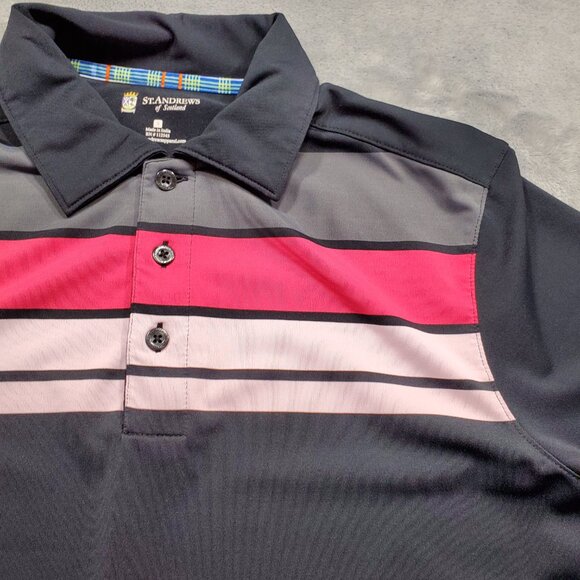 St. Andrews of Scotland Polo Golf Shirt Striped Pink Gray Men Sz S - Picture 5 of 10